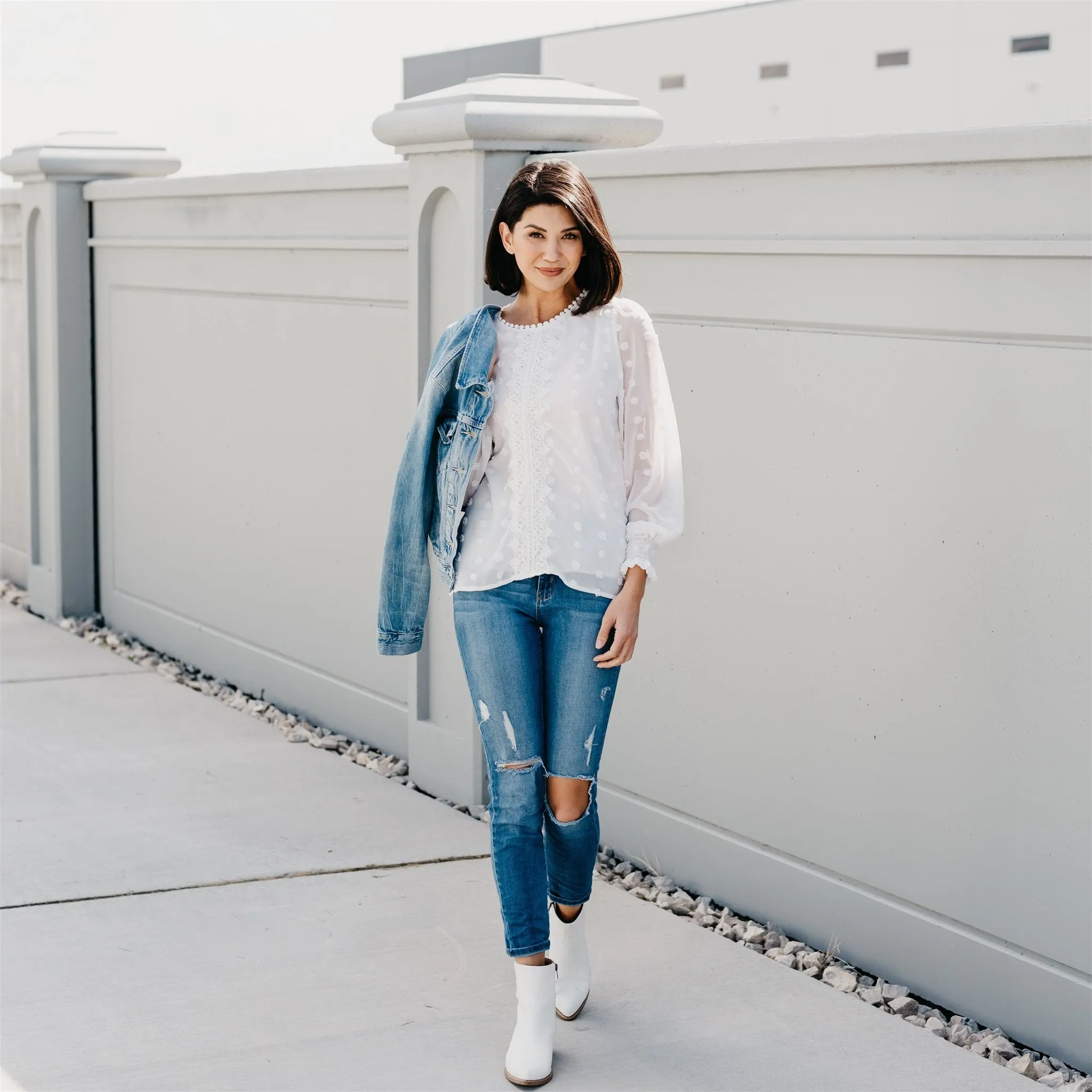 Textured Lace Tops: White