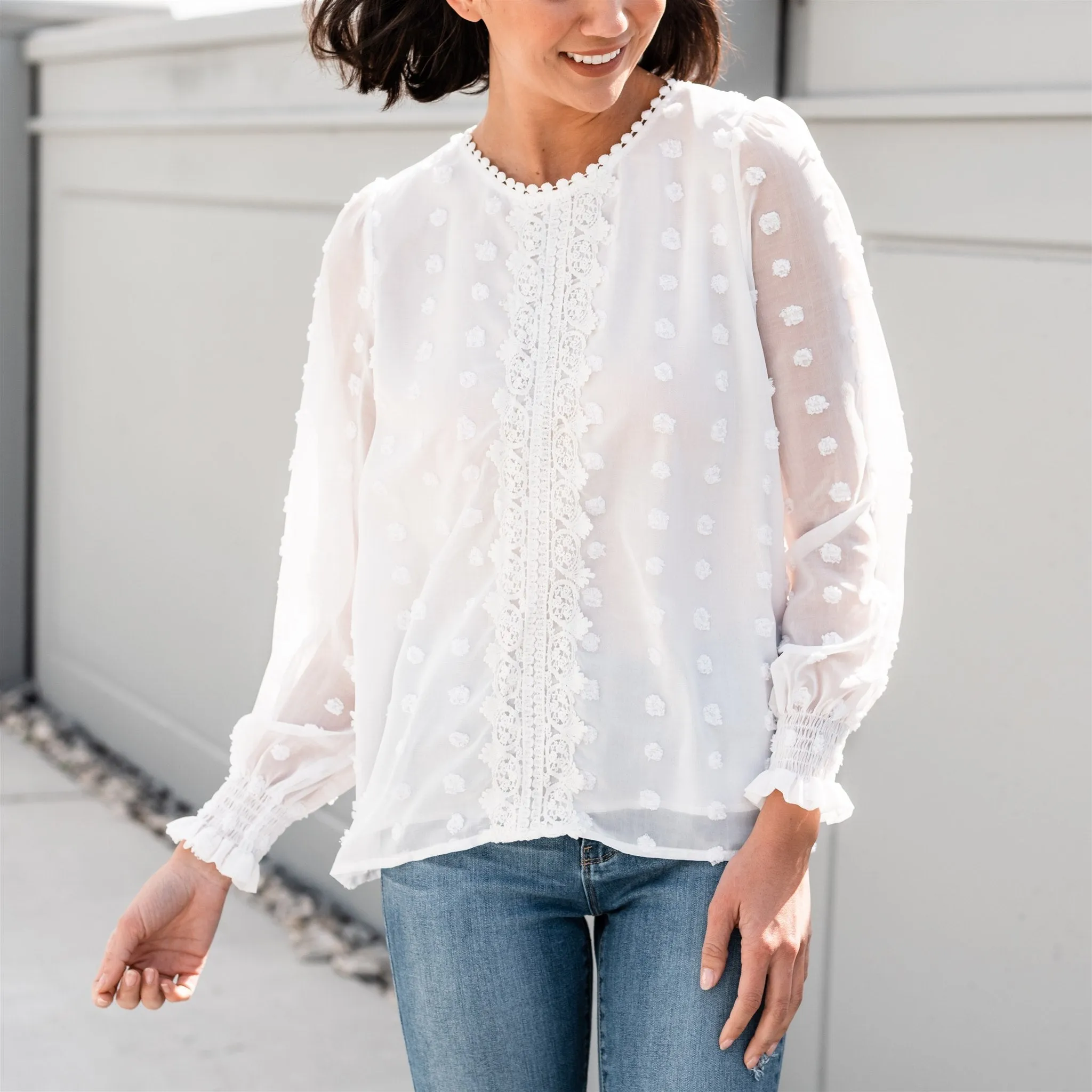 Textured Lace Tops: White