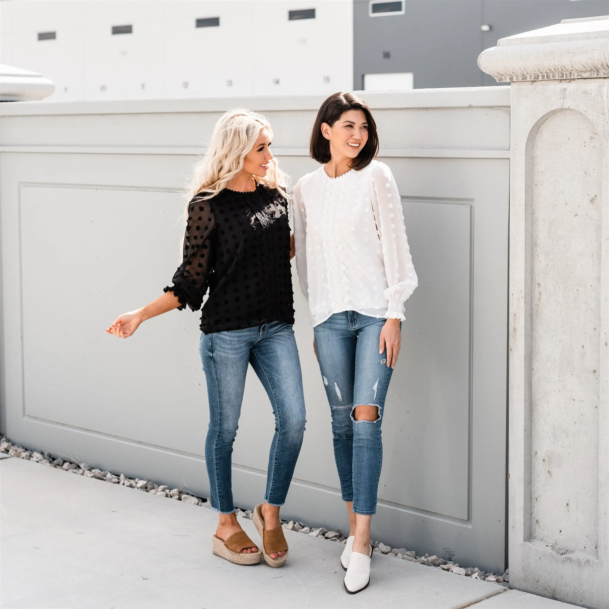 Textured Lace Tops: White