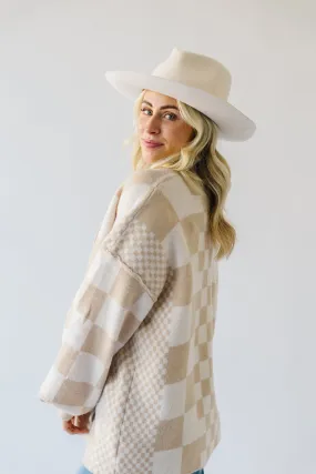 The Off the Wall Checkered Cardigan in Taupe