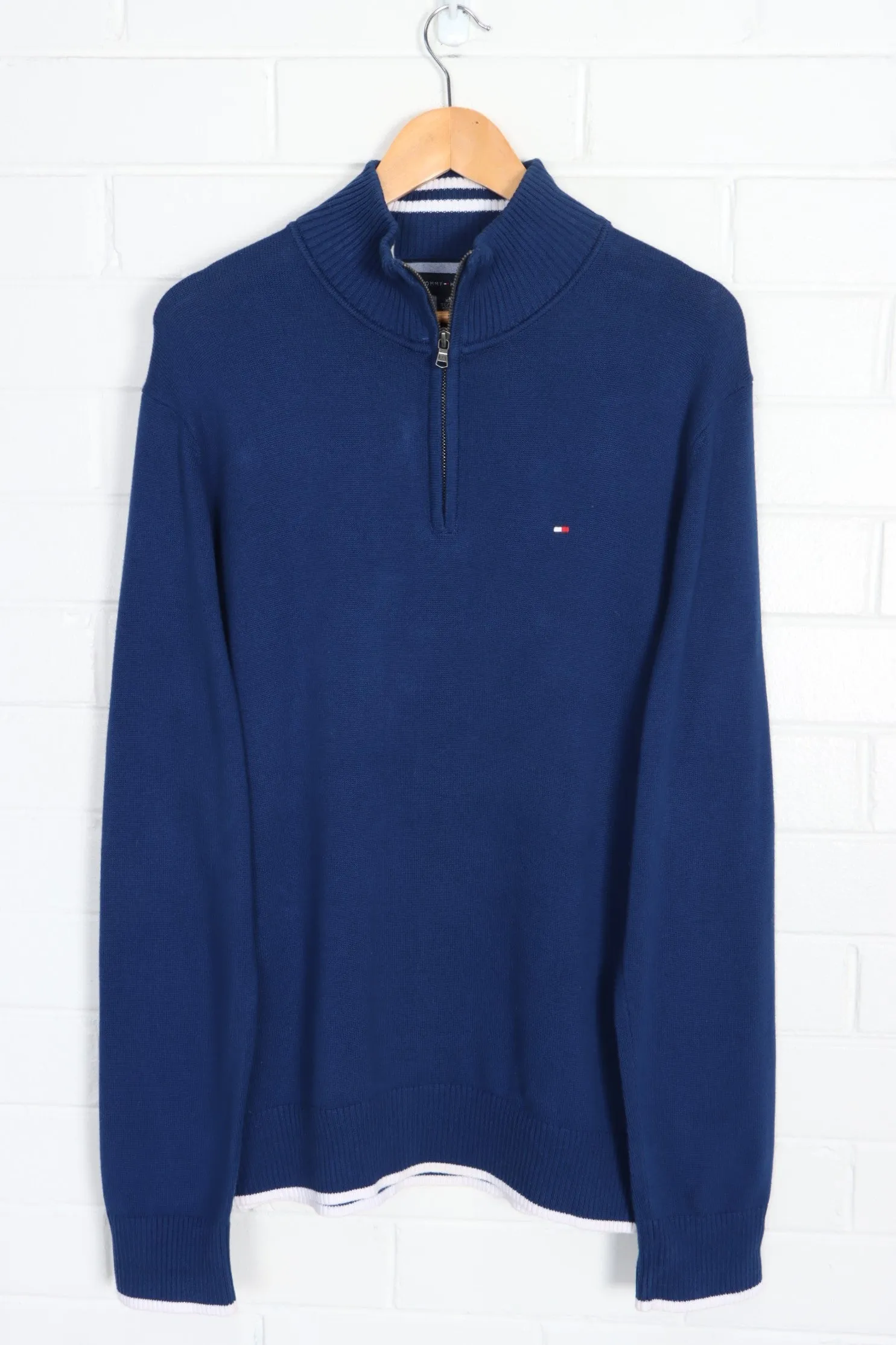 TOMMY HILFIGER Blue Stripe Detail 1/4 Zip Sweater (XL)