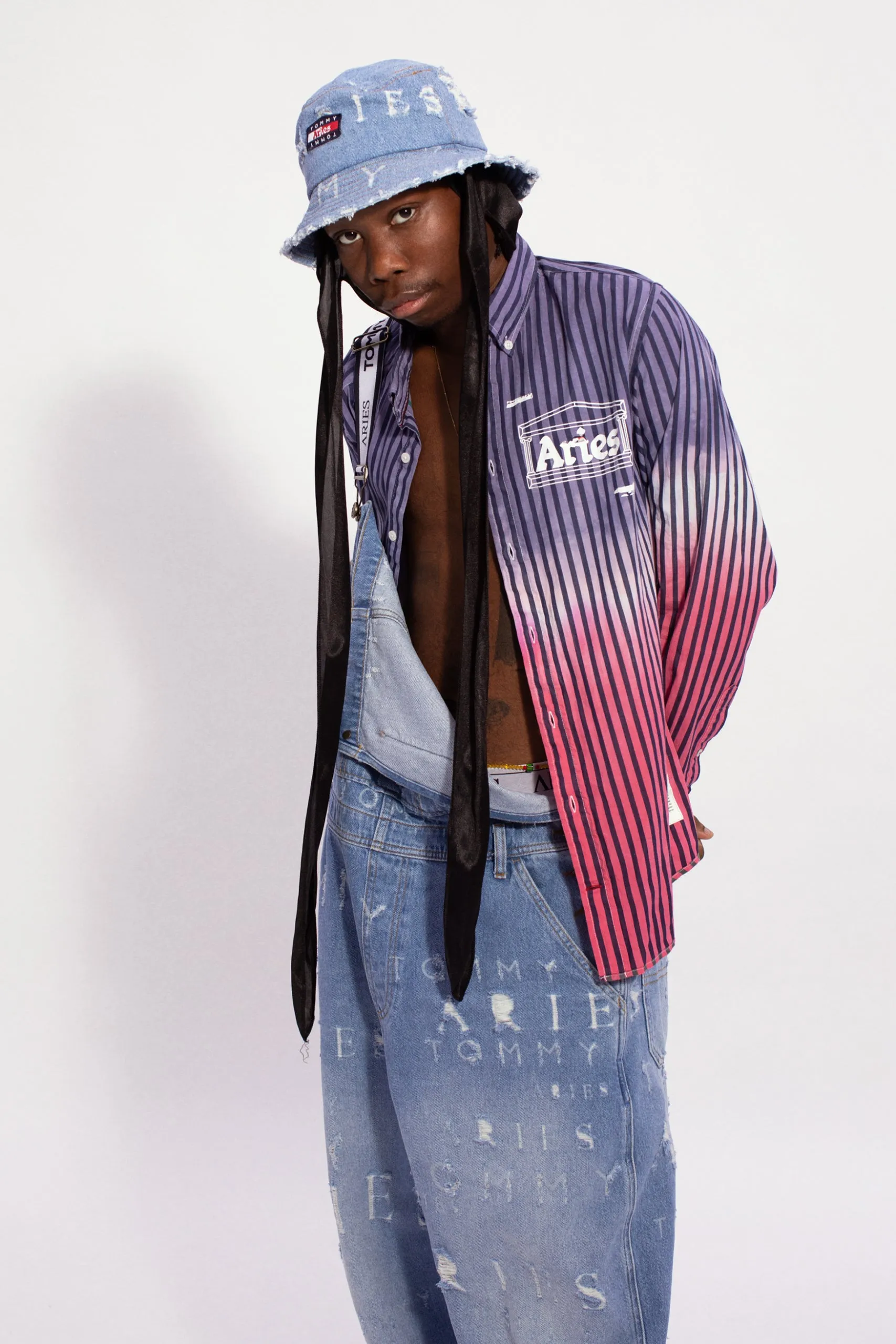 Tommy x Aries Remade: Overprinted Stripe Tie-Dye Shirt