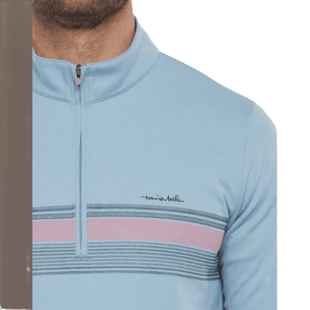 Travis Mathew Upgraded Striped Quarter Zip - Blue