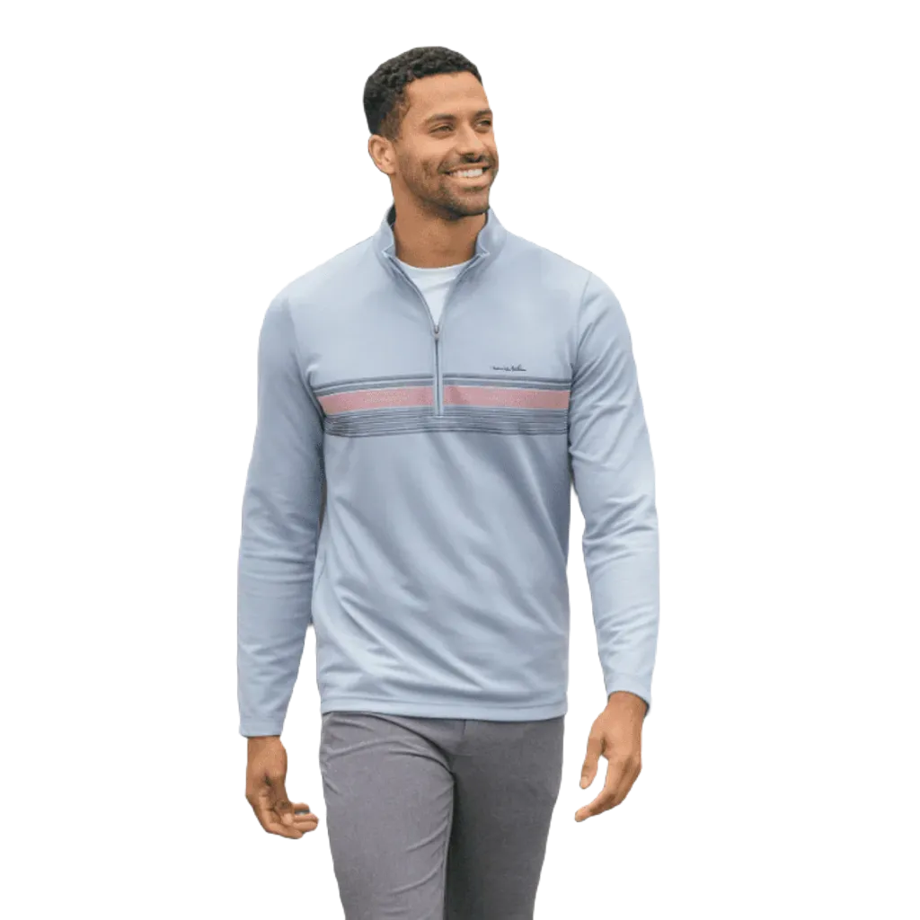 Travis Mathew Upgraded Striped Quarter Zip - Blue