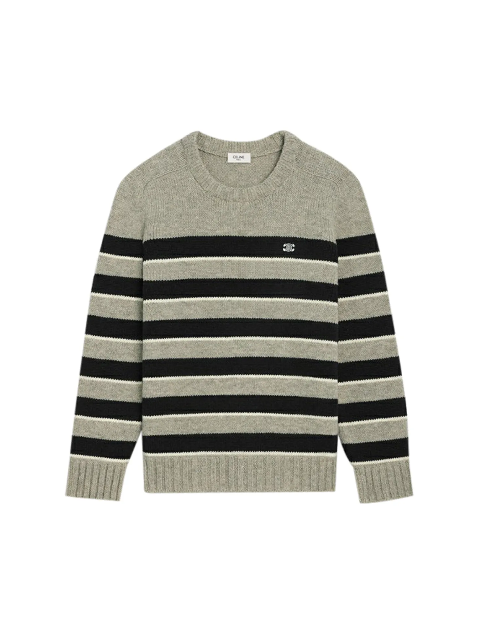 TRIOMPHE CREW NECK SWEATER IN LIGHT GRAY / BLACK STRIPED WOOL