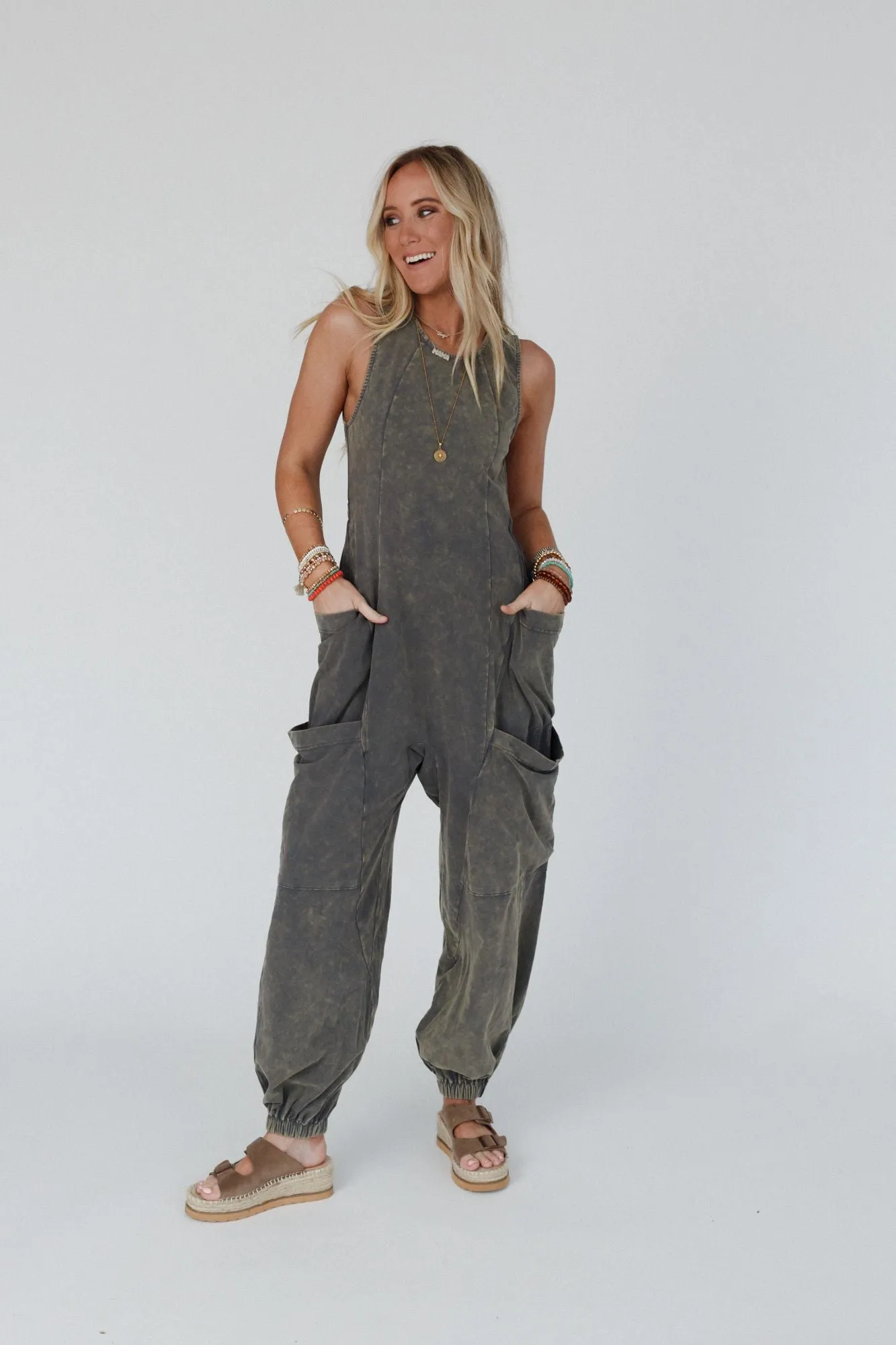 Turning Point Washed Cargo Jumpsuit - Ash