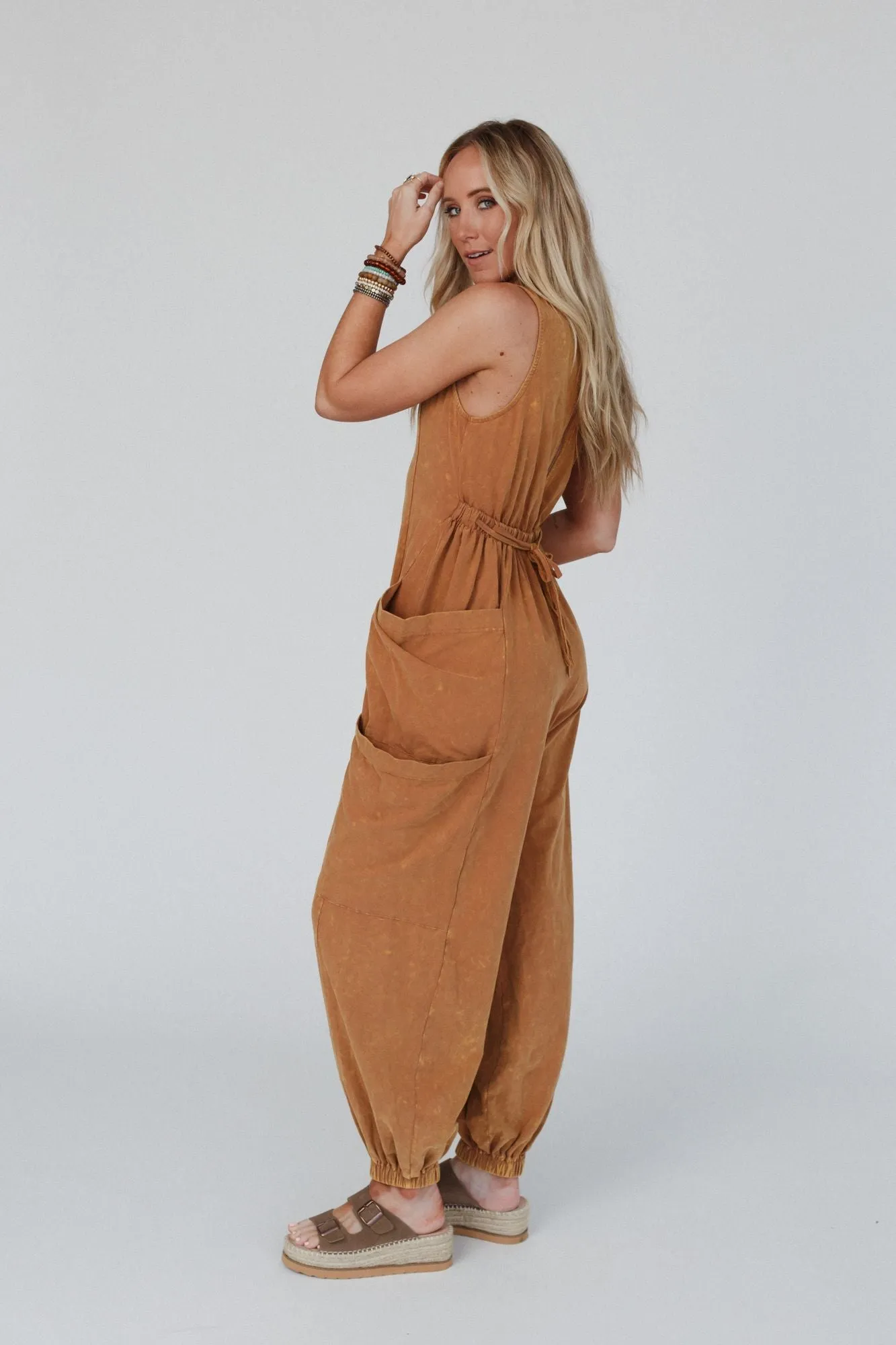 Turning Point Washed Cargo Jumpsuit - Camel