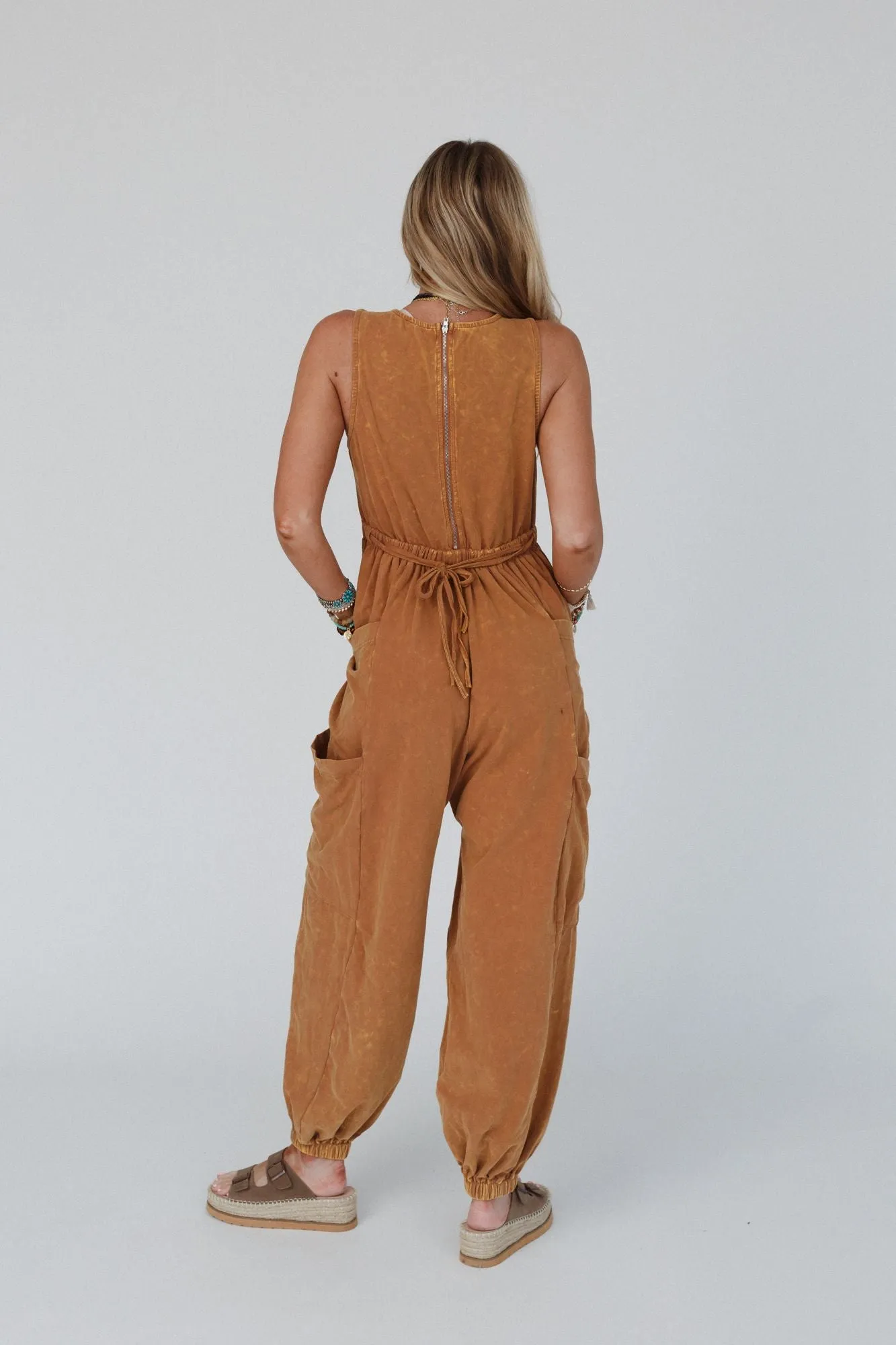 Turning Point Washed Cargo Jumpsuit - Camel