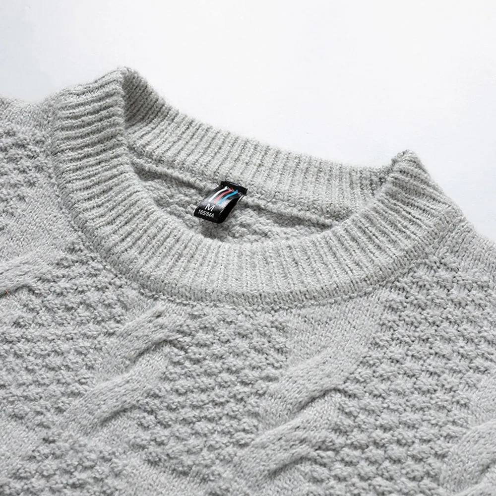 Unisex Standard Wool Hand Knitted Loose O-Neck Sweater Pullover