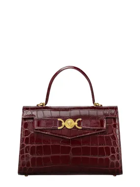 Versace Medium Top Handle Calf Embossing Croco in Burgundy-Versace Gold