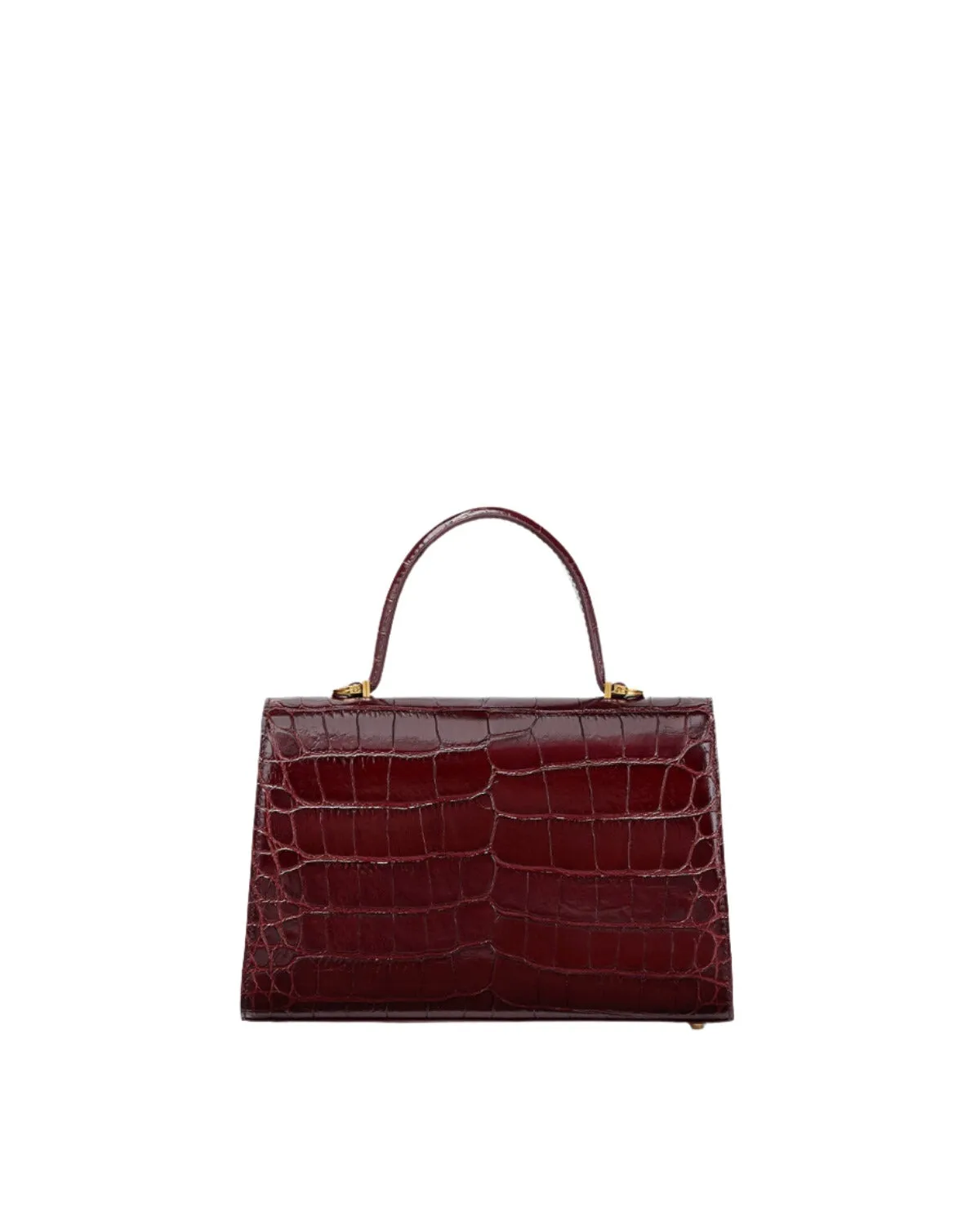 Versace Medium Top Handle Calf Embossing Croco in Burgundy-Versace Gold