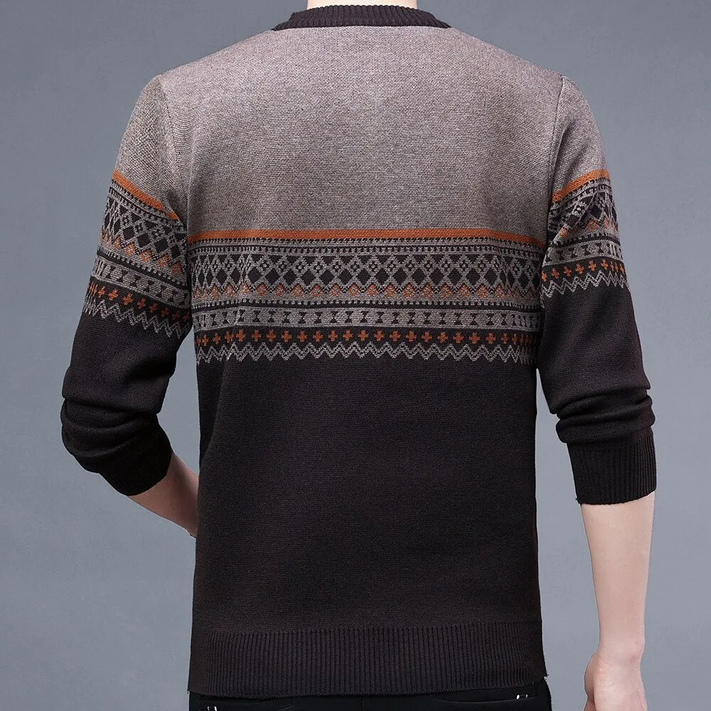 Winter Casual Men's Patchwork O-Neck Zipper Knitted Pullover Sweater