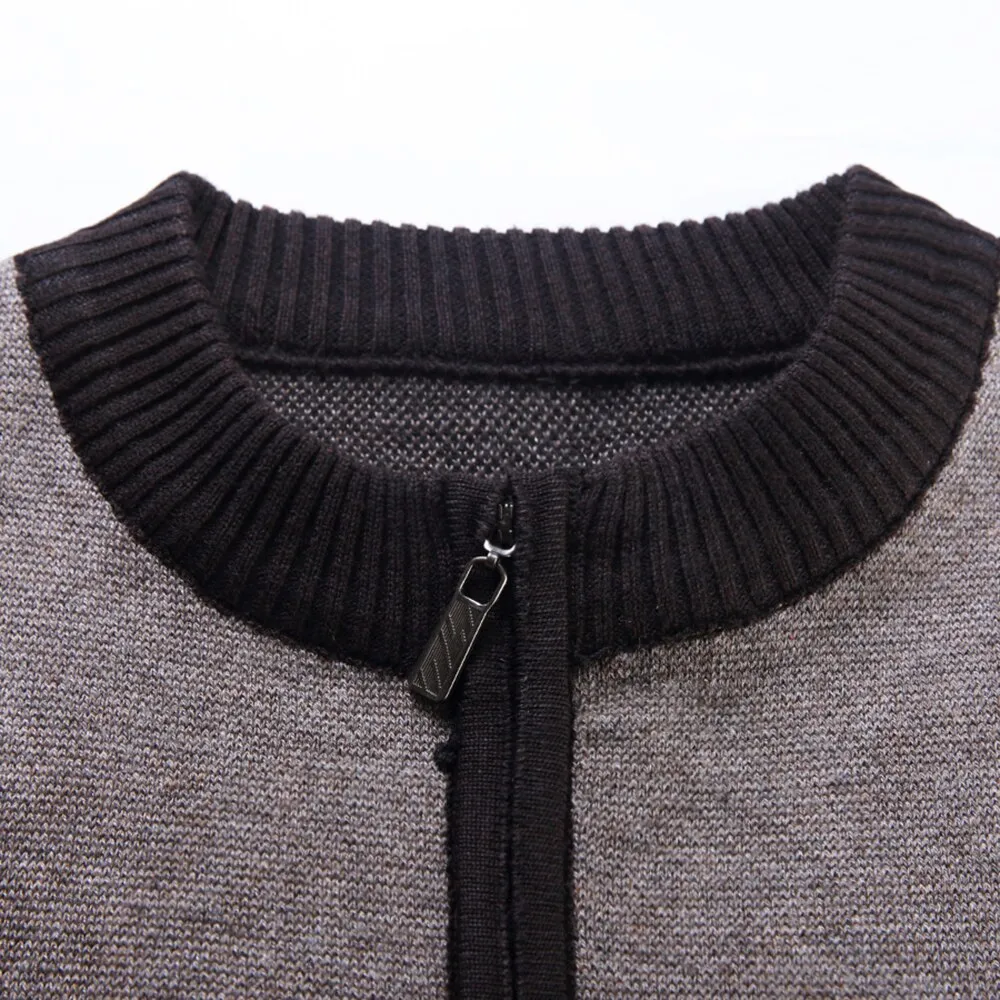 Winter Casual Men's Patchwork O-Neck Zipper Knitted Pullover Sweater