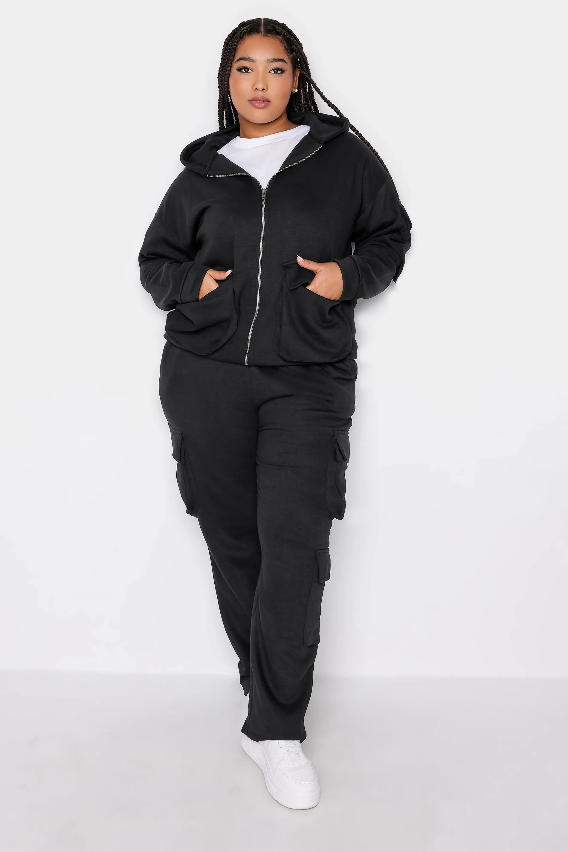 YOURS Curve Black Utility Pocket Zip Through Hoodie