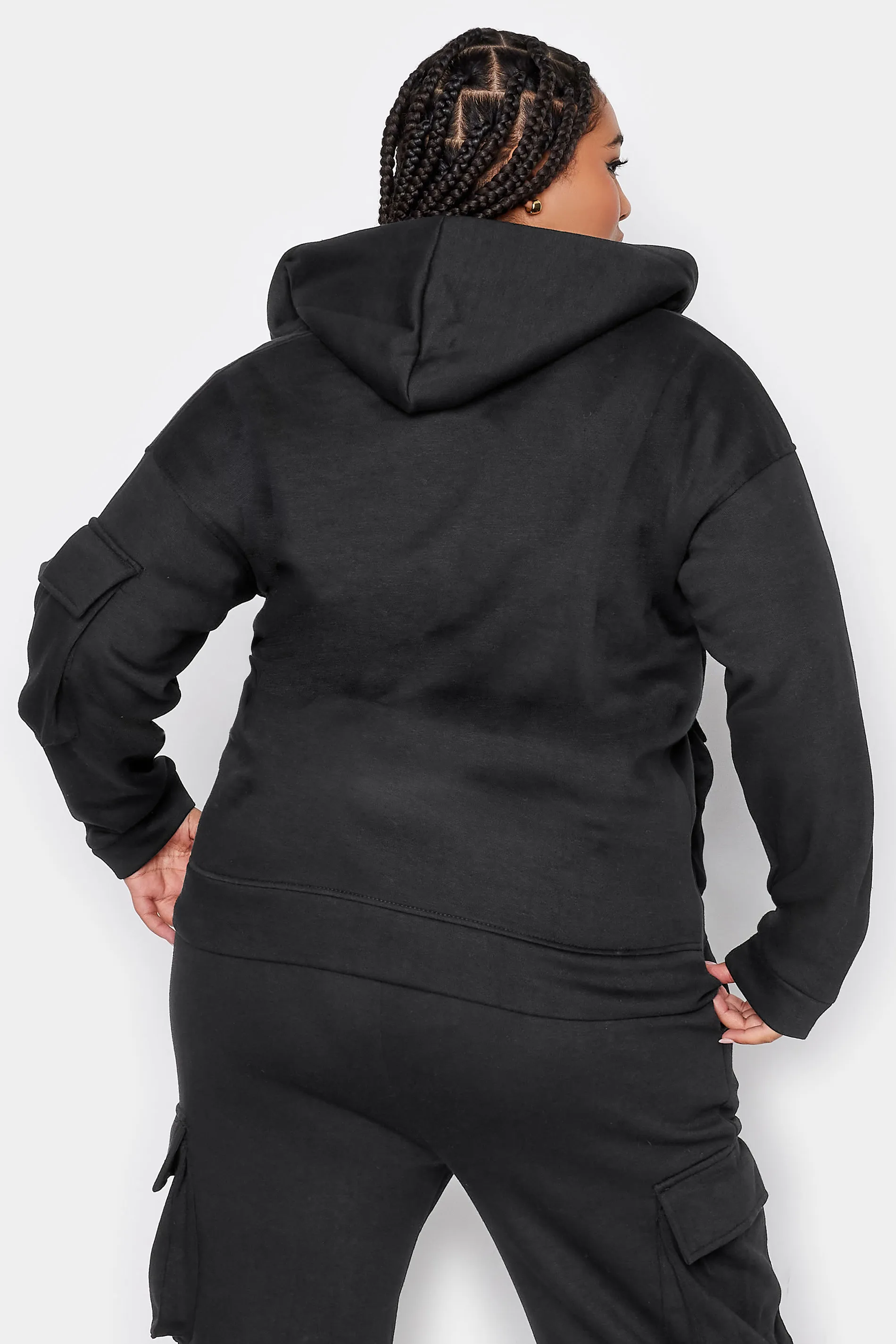 YOURS Curve Black Utility Pocket Zip Through Hoodie