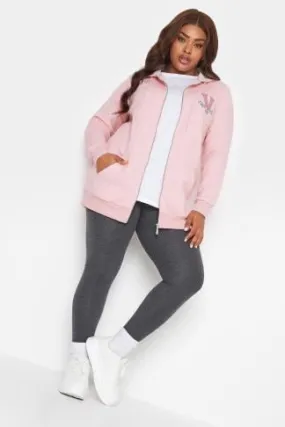 YOURS Curve Pink Embroidered Zip Through Marl Hoodie